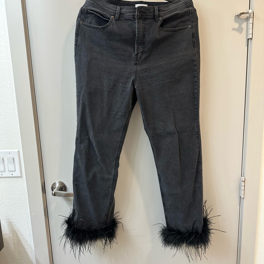Forever 21 Black Feather Hem Cropped Jeans
